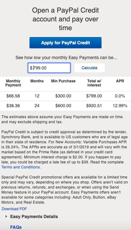 eBay Paypal credit