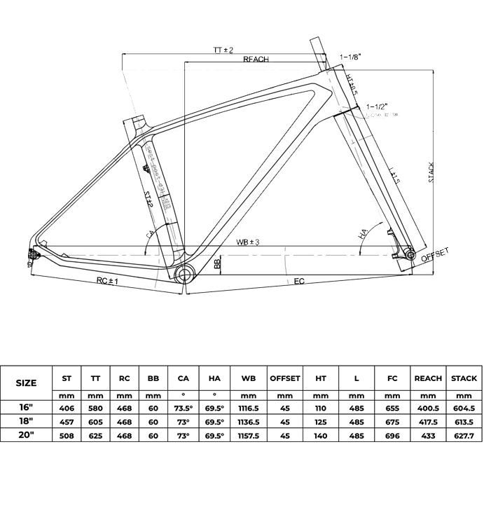 carbon fatbike frame geometry new