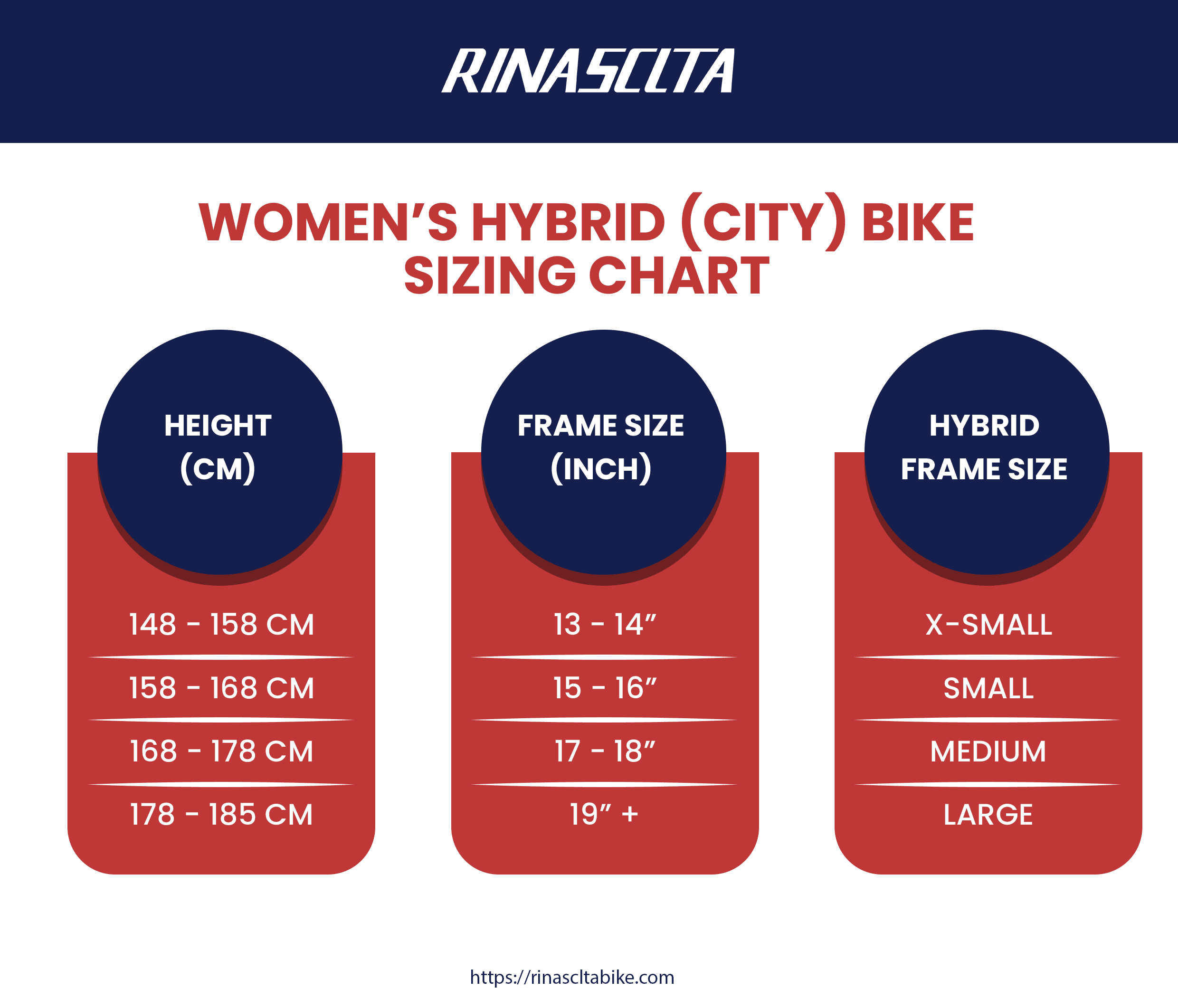 women's hybrid (city) bike sizing chart