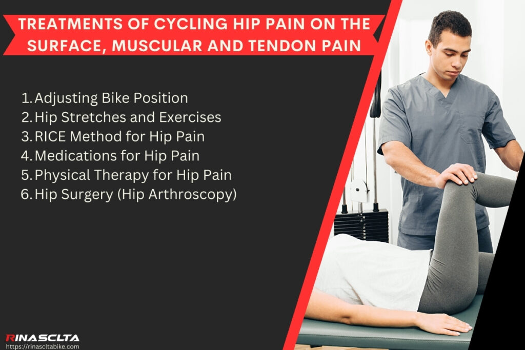 Treatments of Cycling hip pain on the surface, muscular and tendon pain