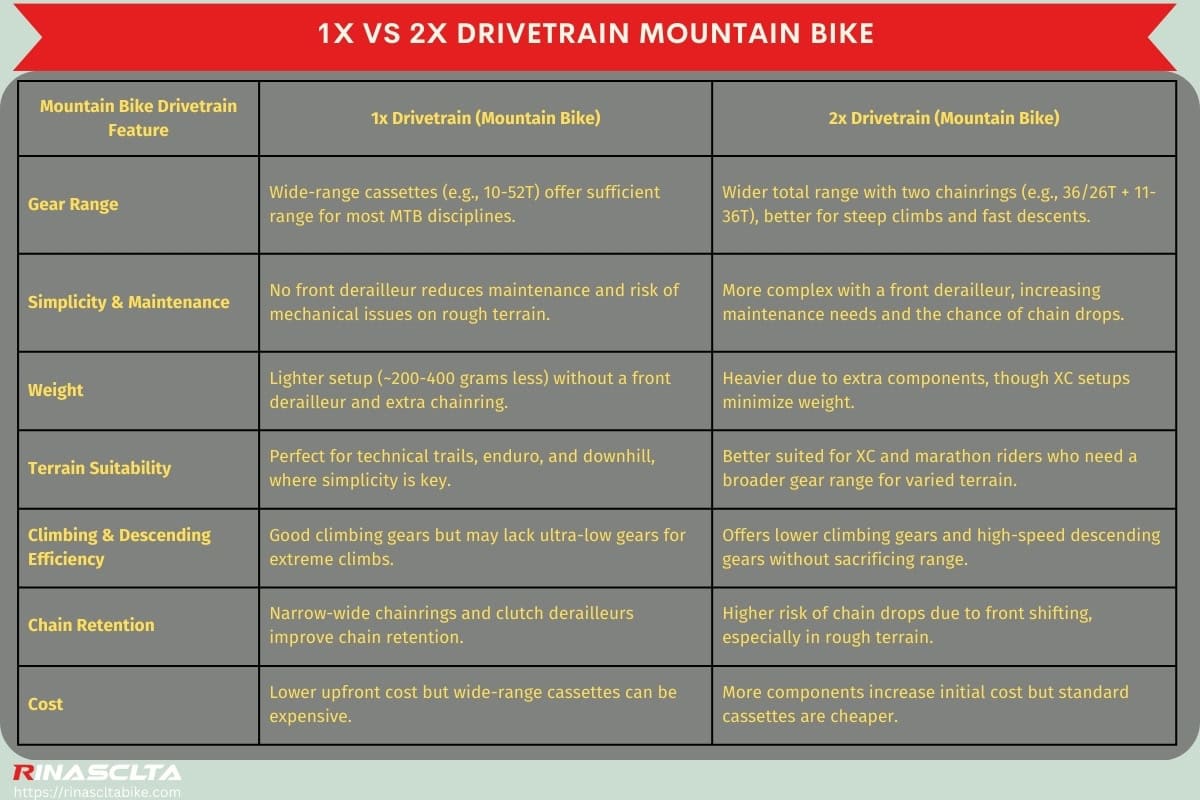 1x vs 2x drivetrain mountain bike