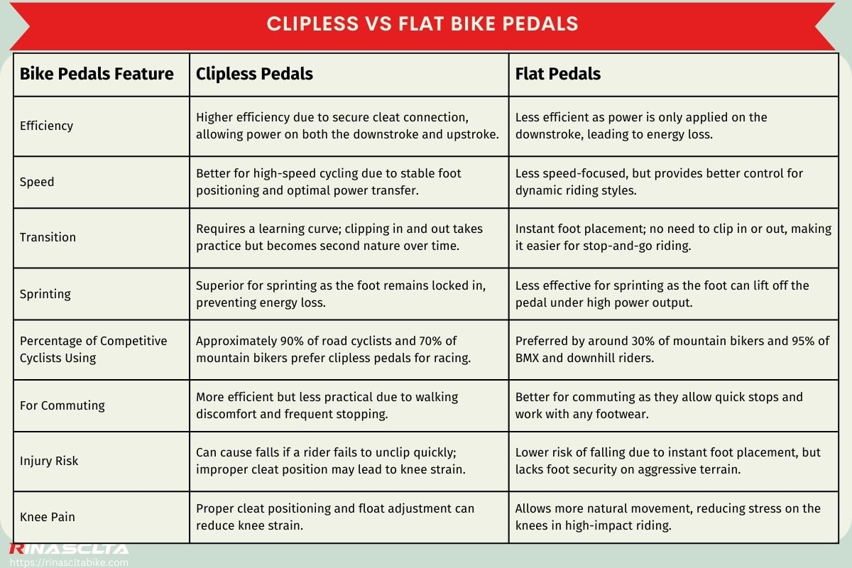 Clipless vs flat bike pedals