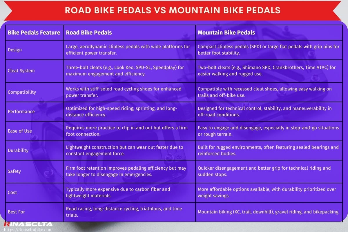 Road bike pedals vs mountain bike pedals