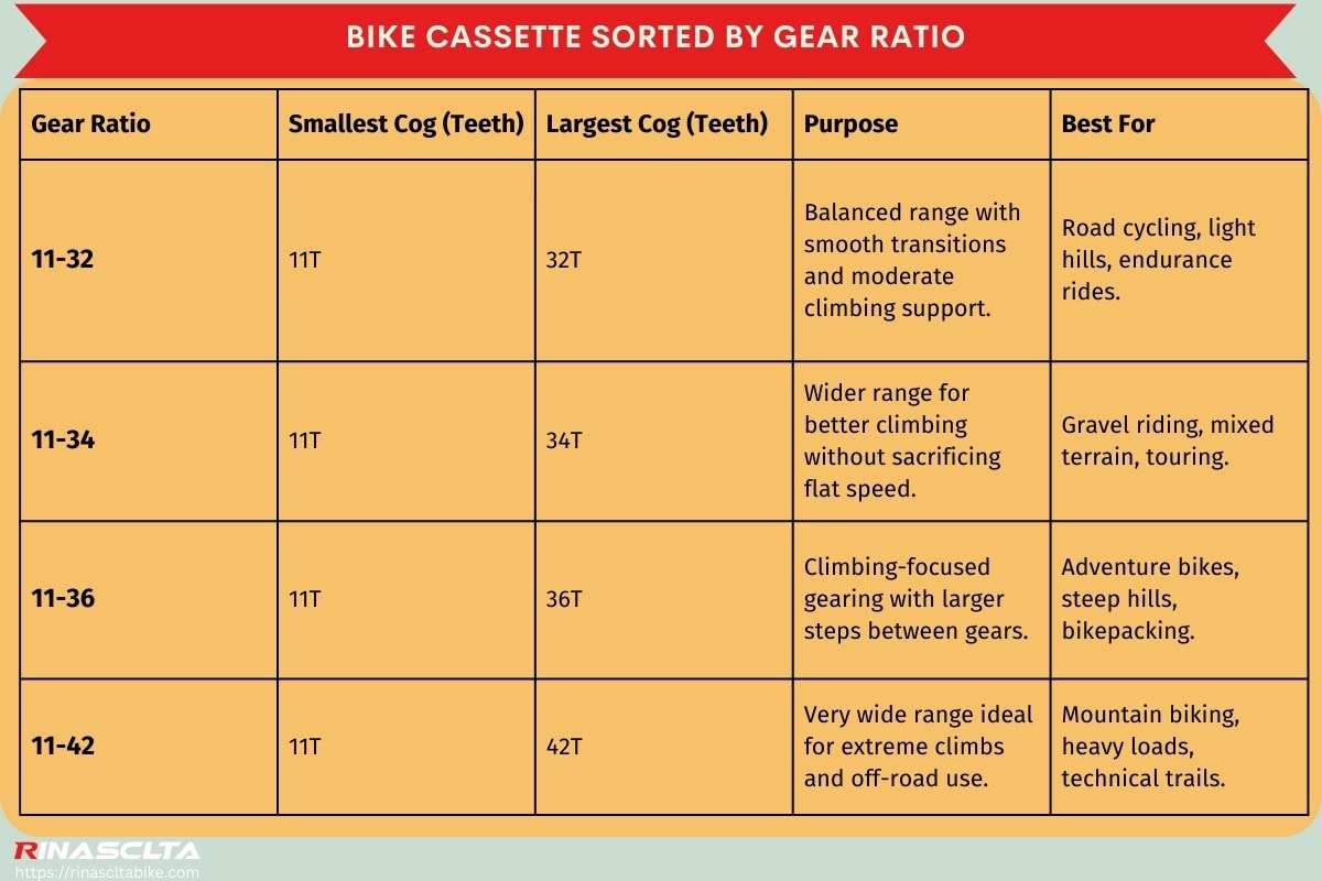 Bike cassette: definition, types, compatibility and how to choose Bike cassette sorted by gear ratio