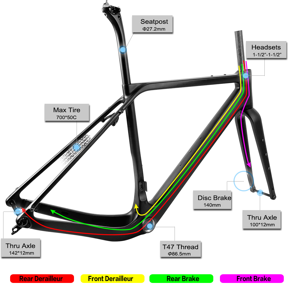 Rinasclta carbon gravel framset GR025 max 50mm tire clearance cable route