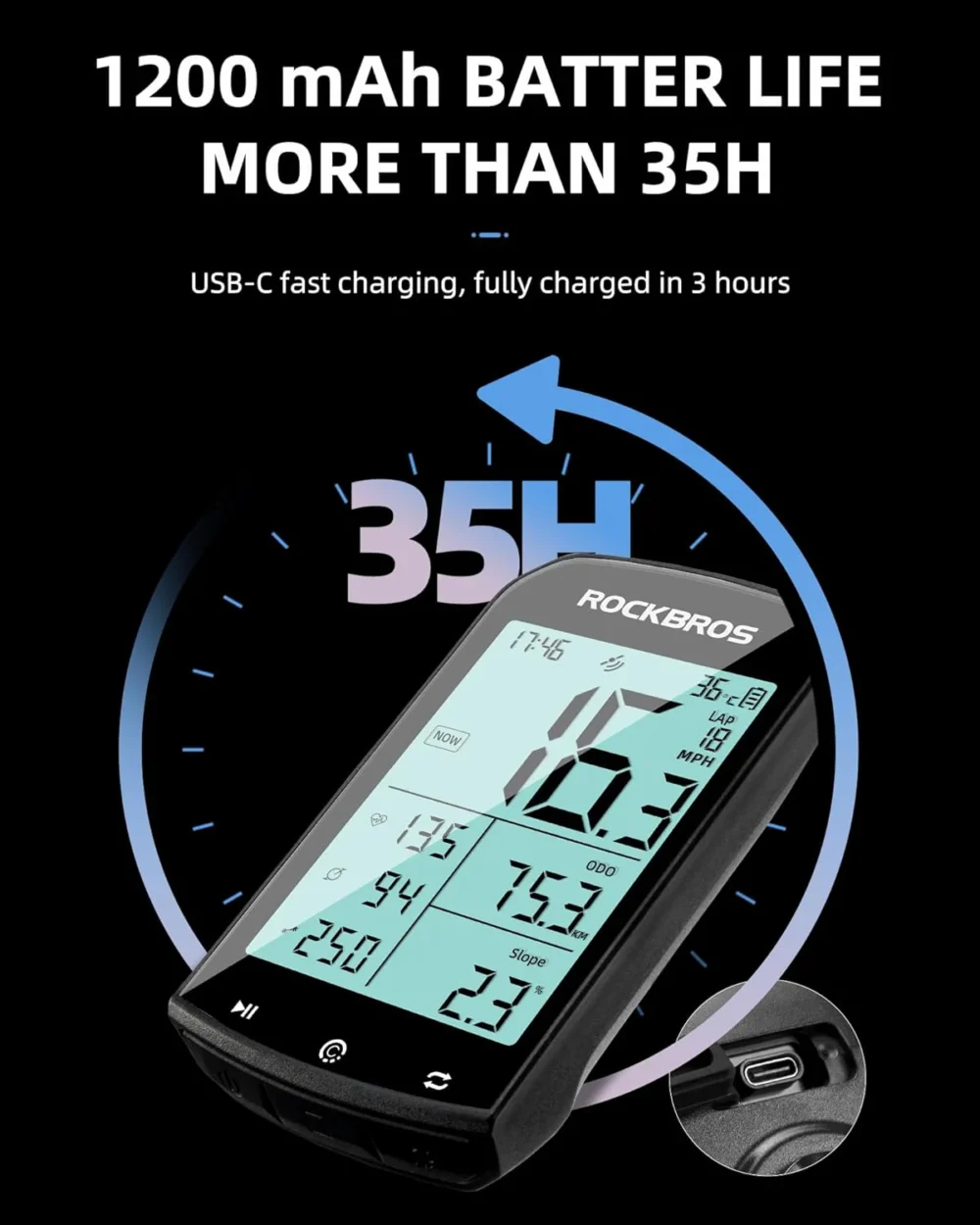 Rockbros M1 bike wireless computer GPS 1200 mAh battery