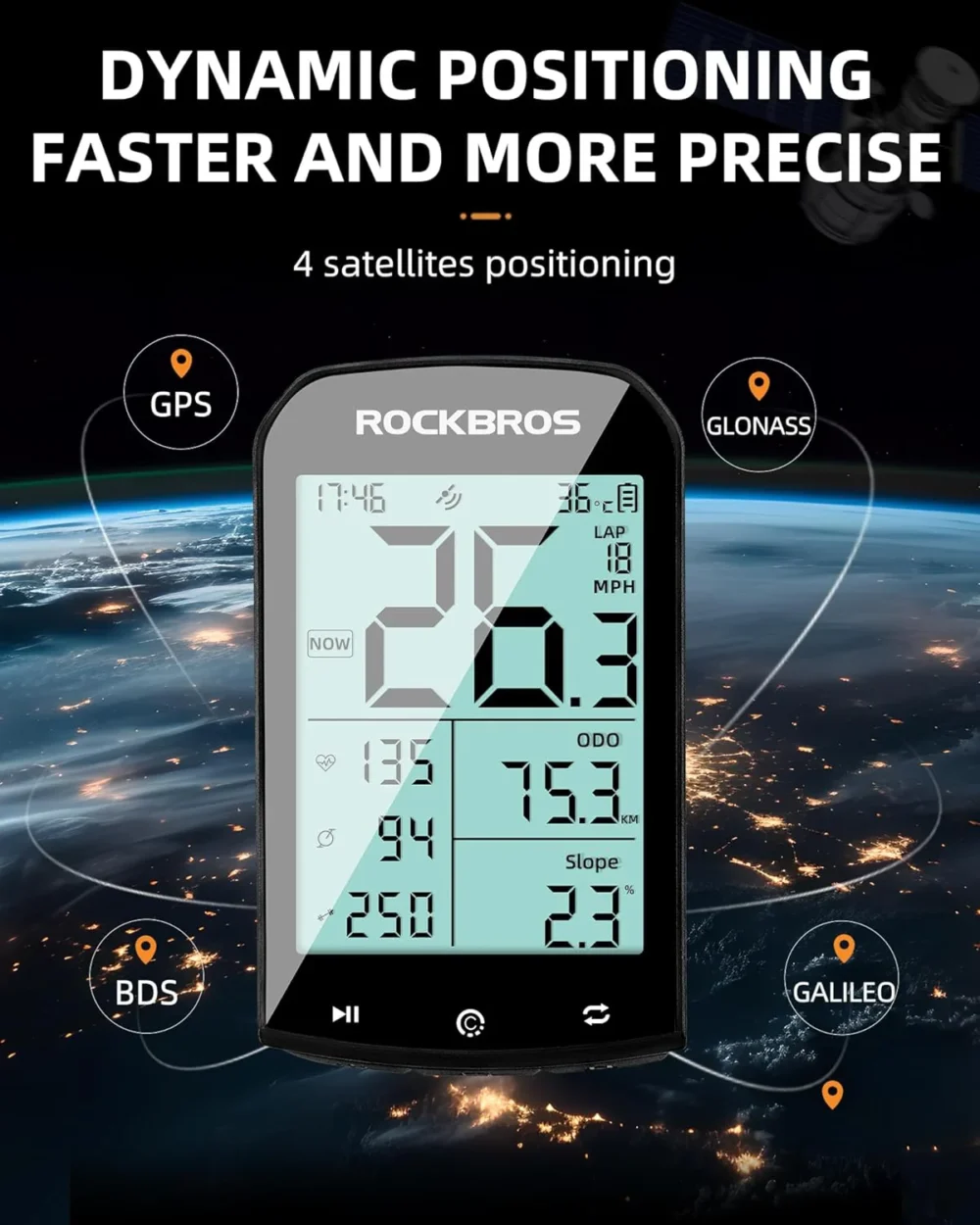 Rockbros M1 bike wireless computer GPS 4 satellites position