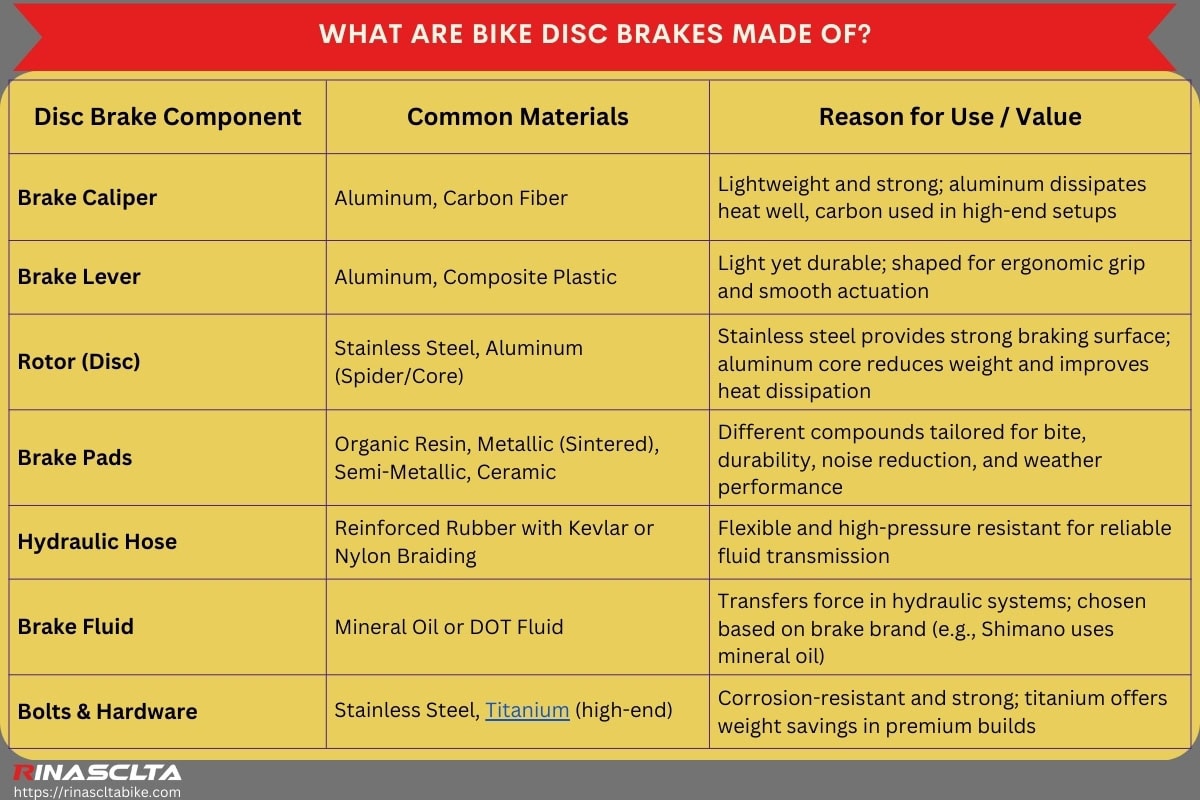 What are bike disc brakes made of