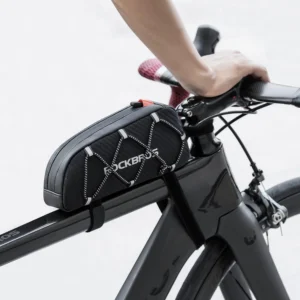 ROCKBROS waterproof bike frame top tube bag carbon pattern on bike