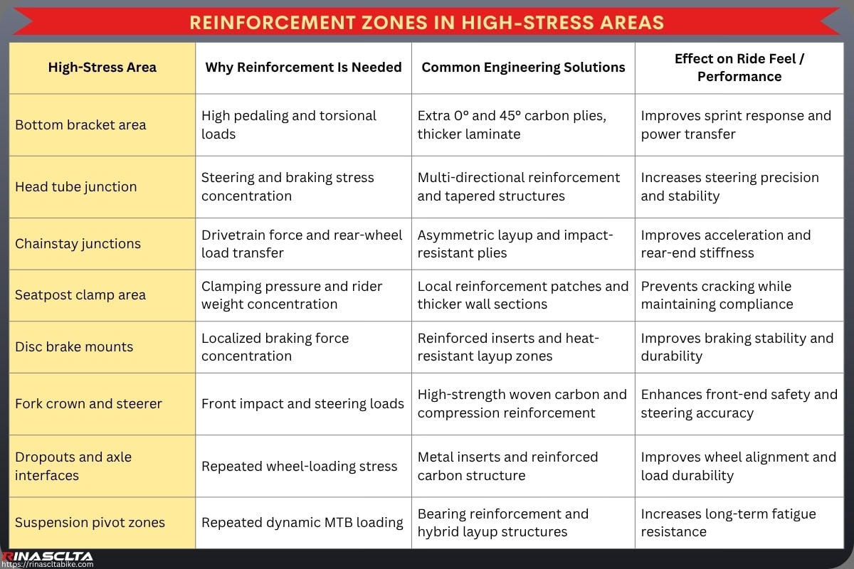 Bike Frame Engineering & Ride Feel: How Carbon Frame Design Influences Performance Reinforcement zones in high-stress areas