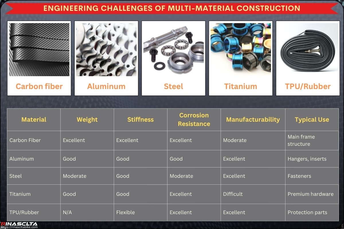 Material Selection in Modern Bike Frame Design: carbon fiber, aluminum, titanium, steel, TPU and more Engineering Challenges of Multi-Material Construction
