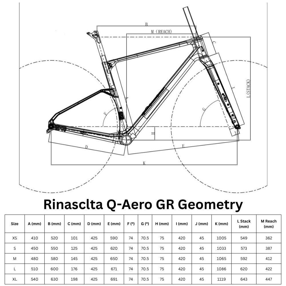 Rinasclta Q-AERO GR | Carbon Gravel Bike Disc Brake Frameset | T47+ UDH Rinasclta Q-Aero GR carbon gravel bike frame T47 UDH geometry
