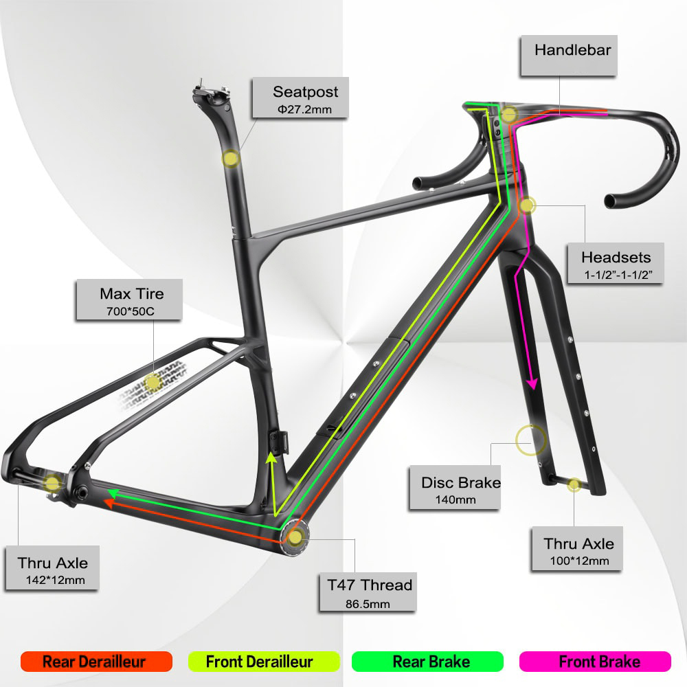 Rinasclta Q-AERO GR | Carbon Gravel Bike Disc Brake Frameset | T47+ UDH Rinasclta Q-Aero GR carbon gravel bike frame T47 UDH internal cable route guide