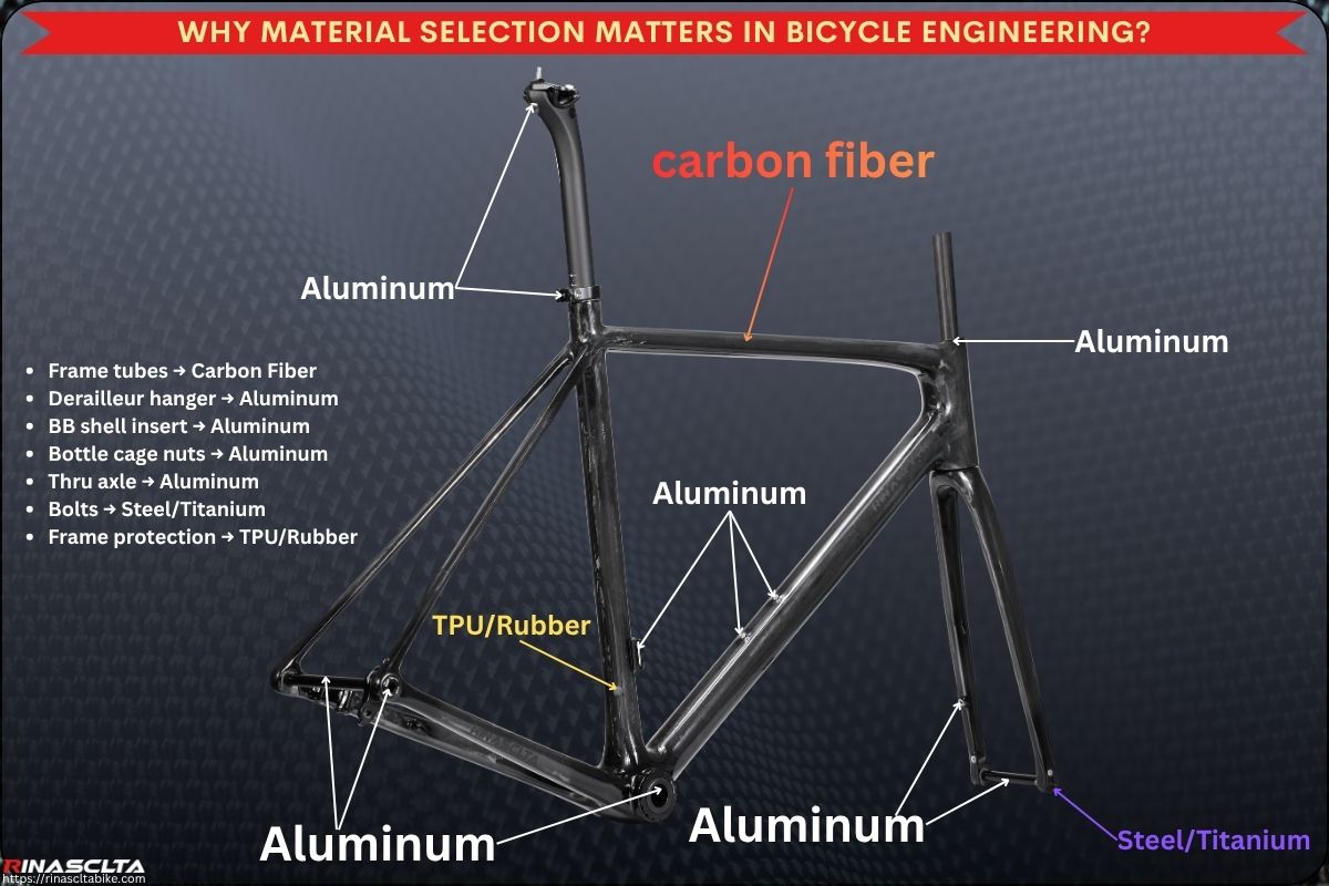 Material Selection in Modern Bike Frame Design: carbon fiber, aluminum, titanium, steel, TPU and more Why Material Selection Matters in Bicycle Engineering