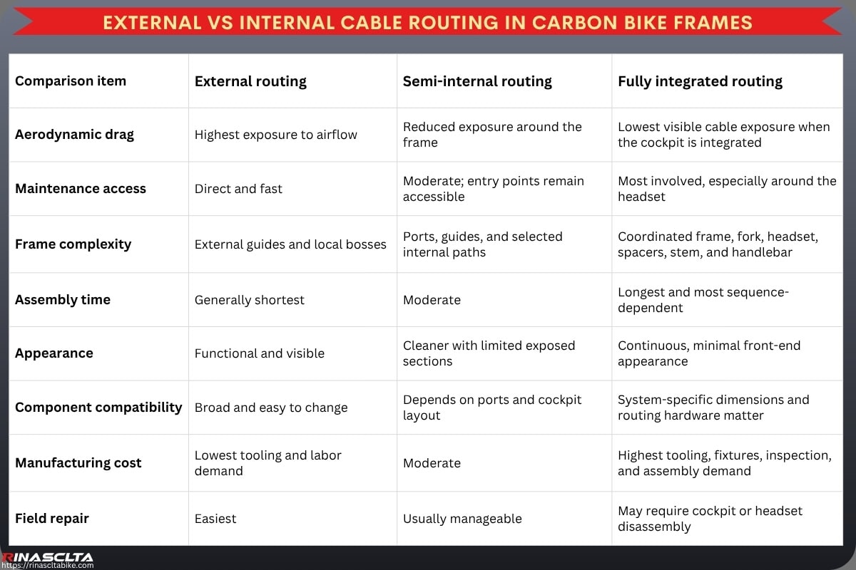 Internal Cable Routing in Modern Carbon Bikes: Engineering, Design & Manufacturing Considerations External vs Internal Cable Routing in Carbon Bike Frames