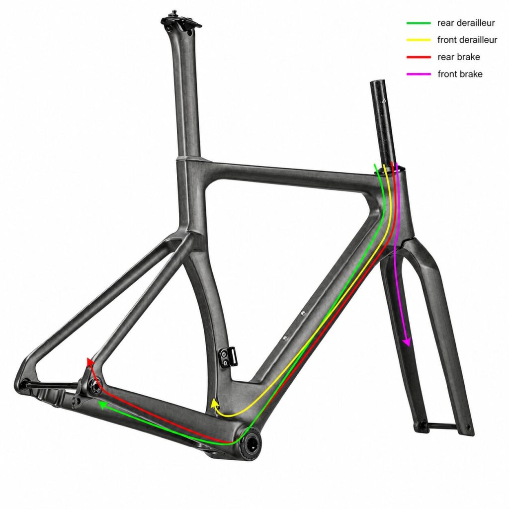 Rinasclta X-AERO Frameset | Carbon Aerodynamic Bike Disc Brake Frameset | T47+ UDH Rinasclta X-AERO road bike frameset internal cable guide